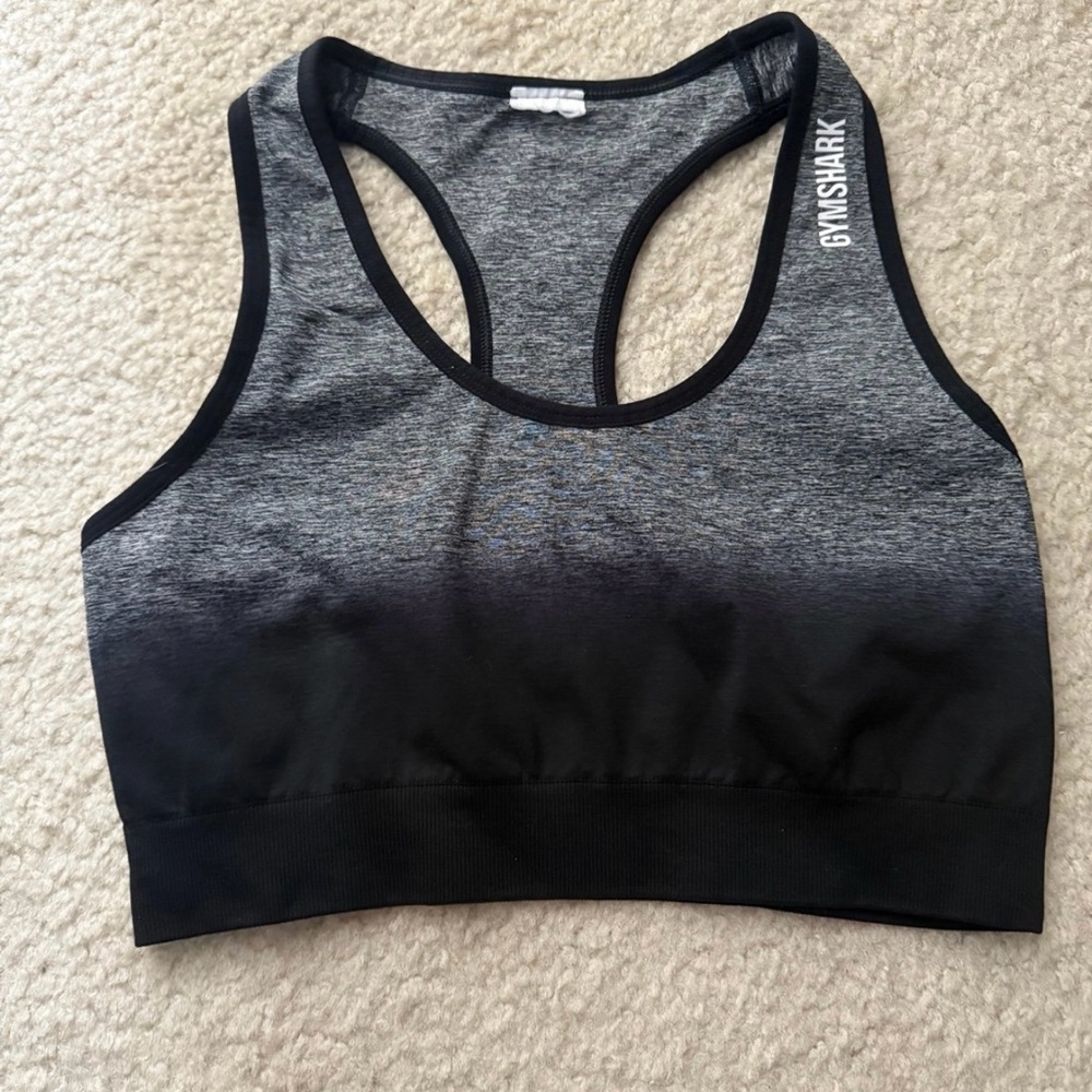 Gymshark Black and Gray Sports Bra with Racerback Design